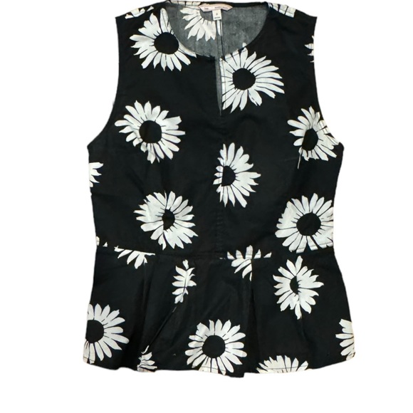 GAP floral print short sleeve cotton peplum black and white top Sz 0 - Picture 1 of 5